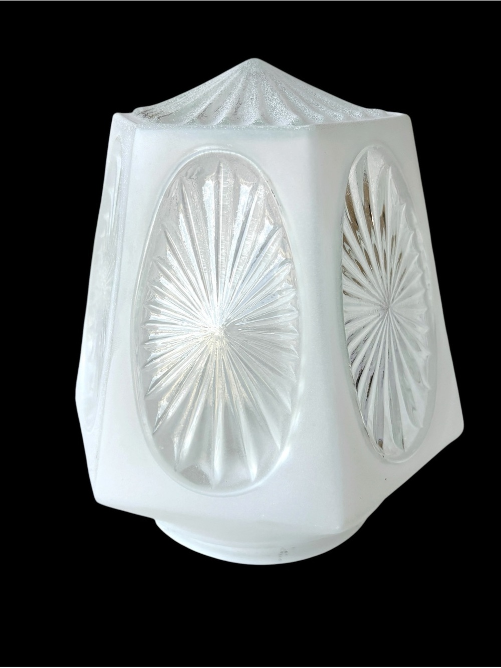 MCM Glass Light Fixture Globe 6" Clear & Frosted White Sunburst Vintage 3" Base